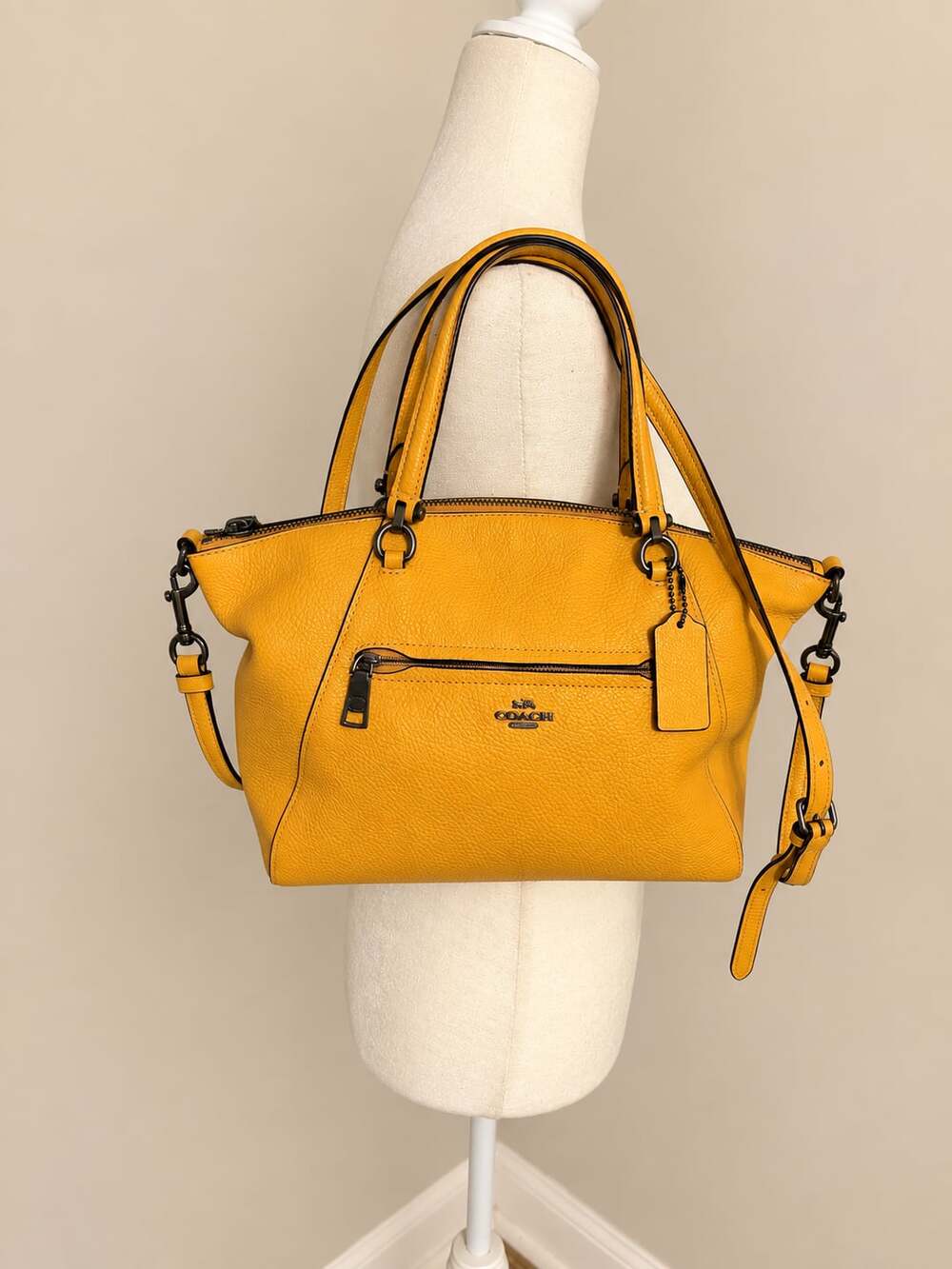 Coach Mustard Yellow Pebble Leather Prairie Satchel Handbag F79997